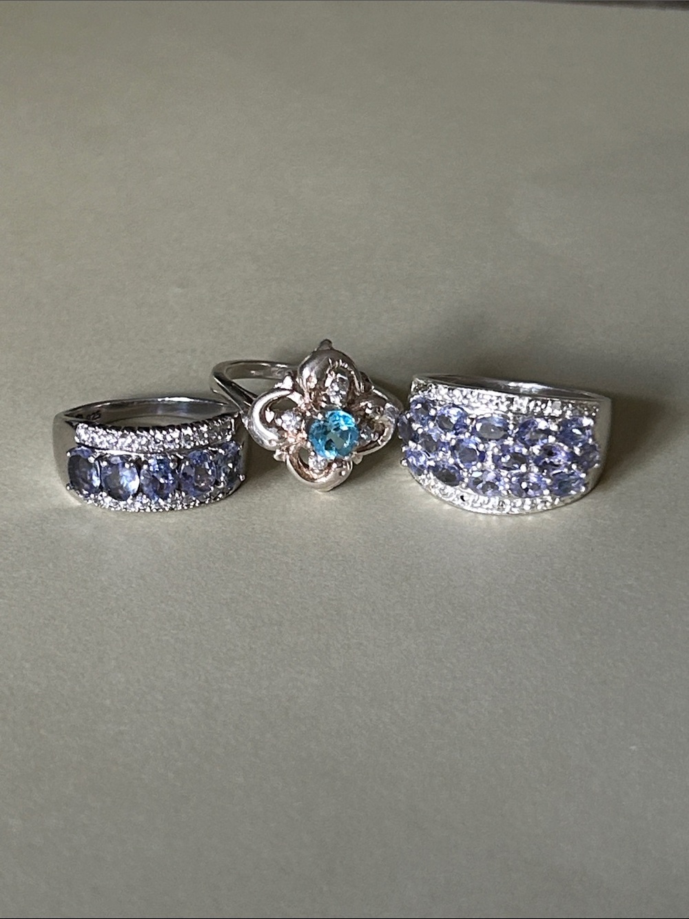 3pc JTV Fine Jewelry Lot: .925 Silver Tanzanite & Blue Topaz Rings